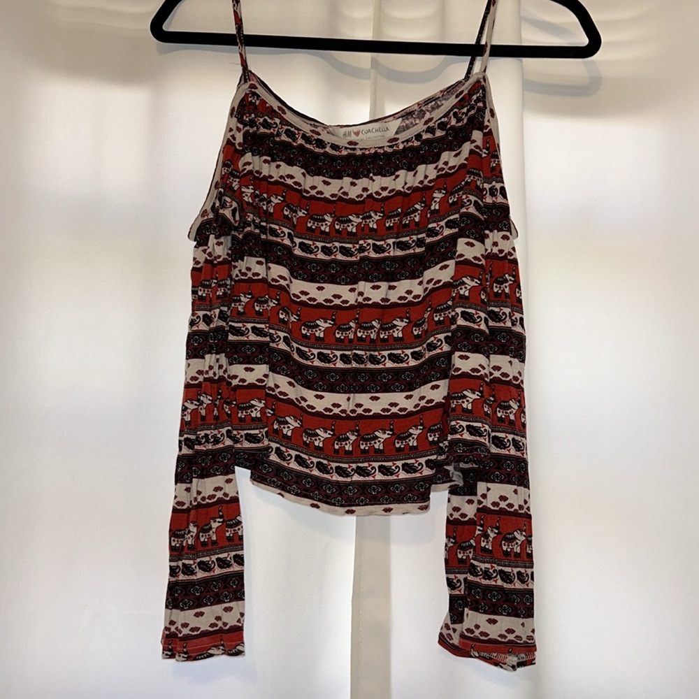{H&M} Cold Shoulder, Boho, Elephant Print Long Sleeve Top - Picture 3 of 7